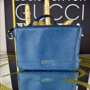 Coach Blue Leather Wristlet Clutch